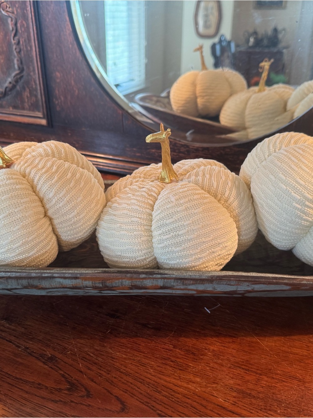 Set of Cream Fabric Pumpkins with Gold Giraffe Stems